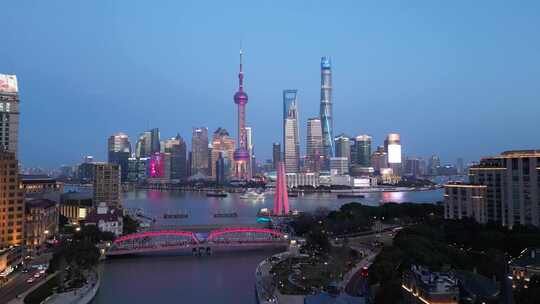 航拍上海城市夜景风光