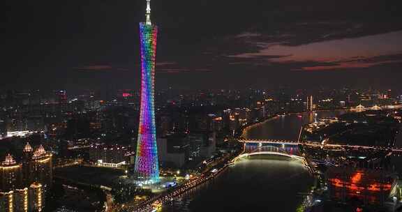 航拍广东广州城市夜景风光