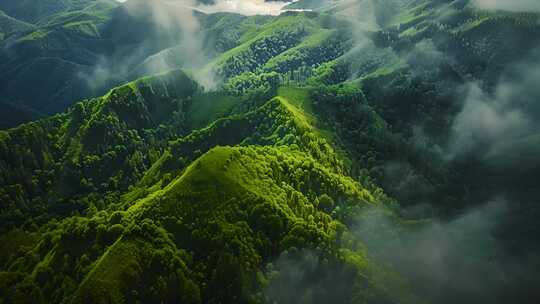 大自然森林树林云海唯美风景风光航拍ai素