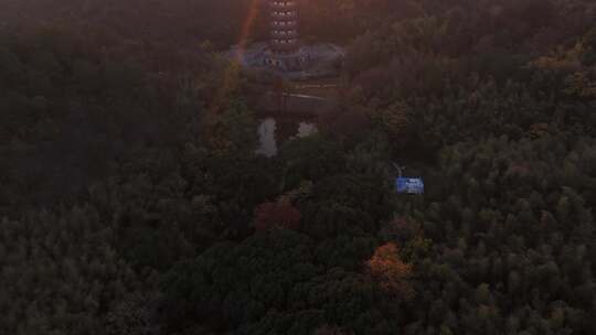 新昌大佛寺栖光净寺万佛塔日出航拍