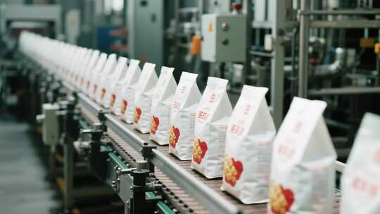 食品工厂流水线包装画面