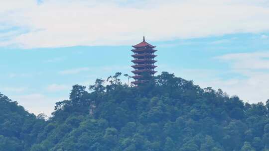 蓝天白云航拍重庆缙云山景区森林碳汇