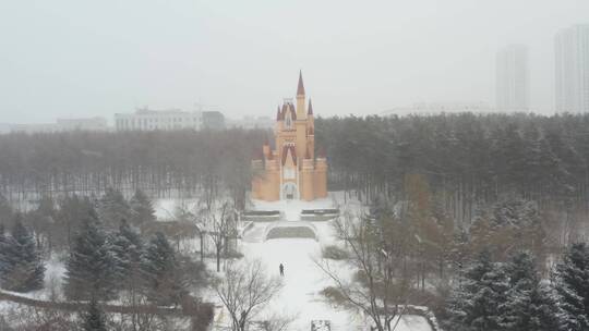 哈尔滨冬天雪景航拍