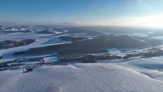 航拍呼伦贝尔山区雪原冷空气视频素材模板下载