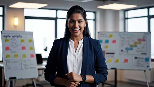 女商人办公室内站立微笑