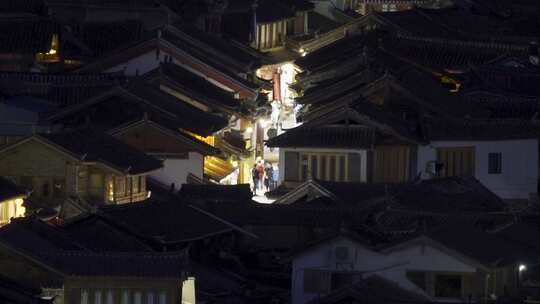 云南旅游丽江古城夜晚灯光街景