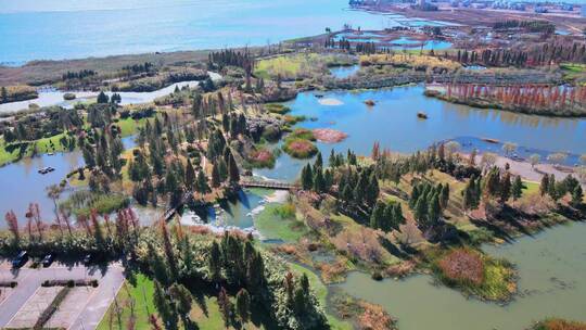 昆明海东湿地公园沿线航拍多镜头视频素材模板下载