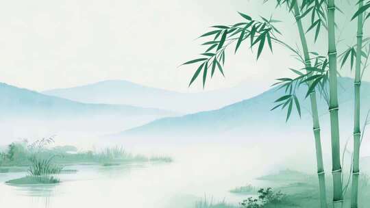 水墨山水竹林风景