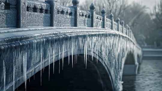 冬日结冰拱桥特写