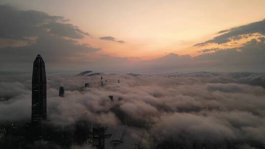 深圳平安金融中心，日出云海，平流雾