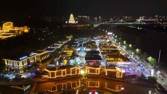 陕西宝鸡陈仓老街中华石鼓园夜景灯光航拍