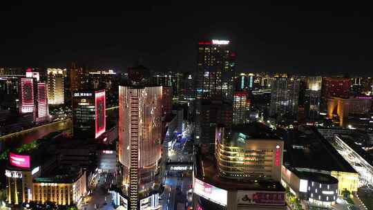 航拍浙江宁波中山东路大东门夜景