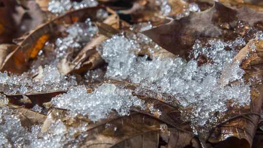 春天来了，草地上的雪冰雪消融