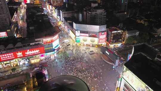 长沙黄兴广场夜景人流航拍