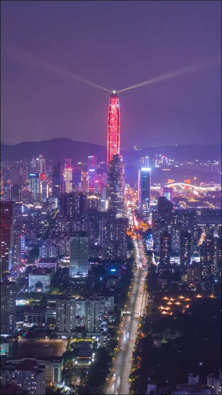 深圳_深圳CBD夜景_航拍延时_竖屏