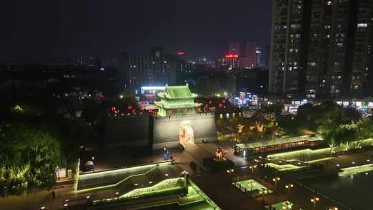 浙江湖州项王公园夜景航拍