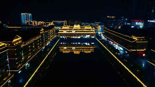 合集湖南通道城市夜景灯光航拍