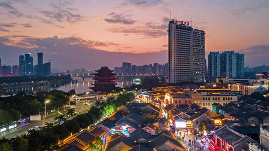 南宁三街两巷历史文化街区夜景航拍延时视频素材模板下载