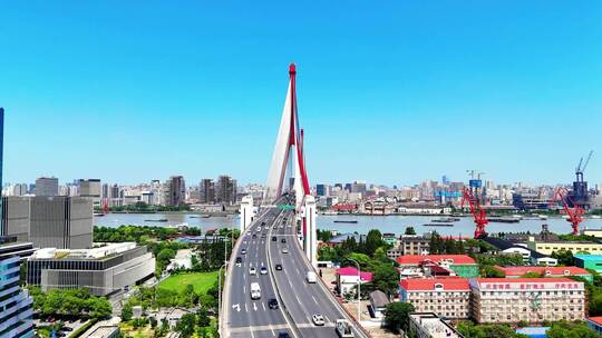 航拍上海城市风景 上海杨浦大桥