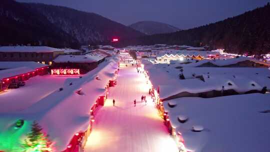 中国黑龙江雪乡夜景航拍合集