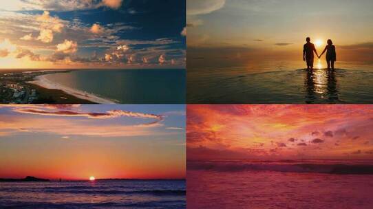 海边日落情侣冲浪 航拍美景唯美空镜素材 视频合集