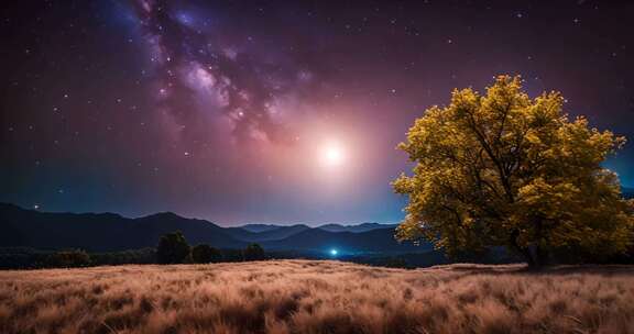 田野星空夜景