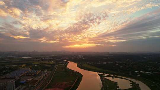 长沙城市夕阳晚霞远景