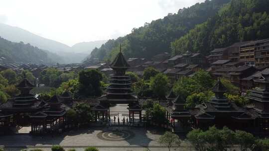 航拍贵州日出肇兴侗寨侗族村落山水大气夜色