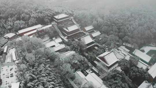 杭州雪景风光法喜寺下雪空镜