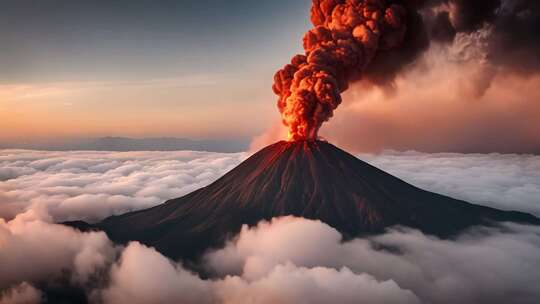 云海中喷发的火山