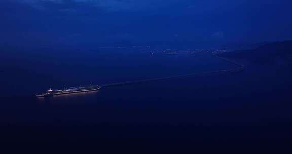 港珠澳大桥夜景航拍东人工岛香港机场夜景