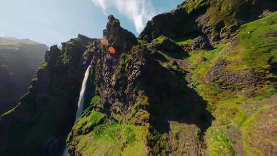 fpv穿越机冰岛穿峡谷瀑布航拍视频素材模板下载