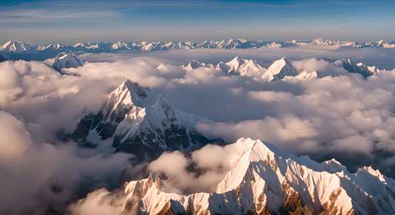 雪山云雾阳光山峰云海日出自然生态环境风景