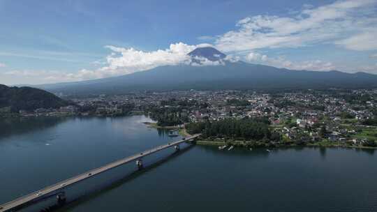 日本富士山附近的山梨县富士河口湖景观