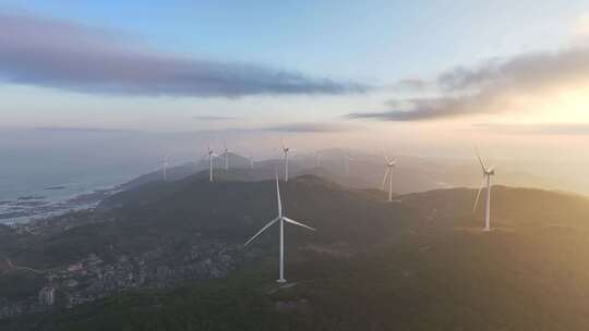 风电 风车 日出 海岛风力发电 海上新能源