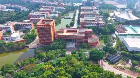 华南理工大学大学城校区航拍校园广州风景风