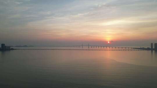 航拍港珠澳大桥跨海大桥日出