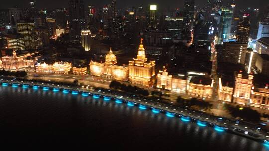 上海外滩夜景延时航拍