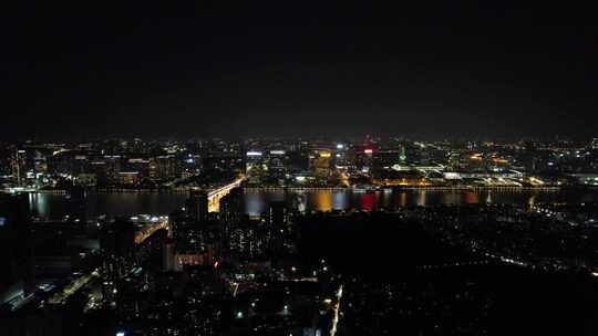 广州城市夜景灯光交通航拍