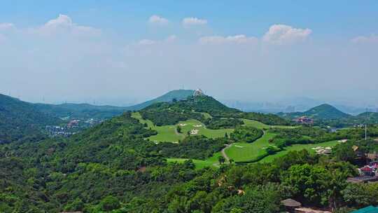 深圳盐田区东部华侨城大华兴寺航拍前进