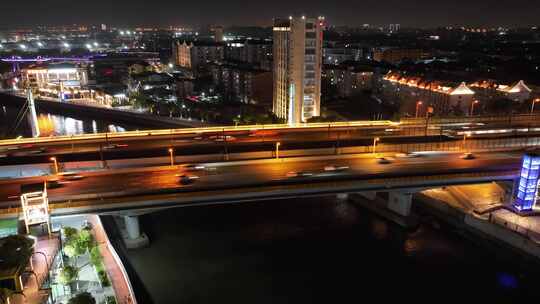 上海宝山区南北高架路延时无人机航拍夜景