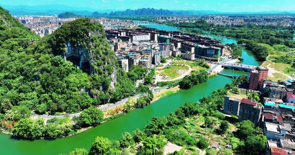 航拍桂林夏季城市建筑多镜头