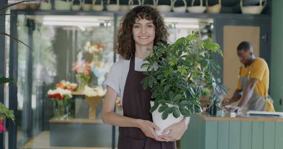 花店，店主，肖像，室内植物