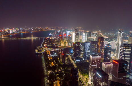 杭州夜景钱江新城航拍延时摄影