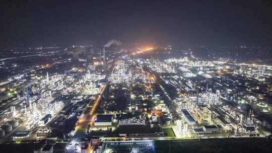 中国石化茂名石化夜景航拍延时