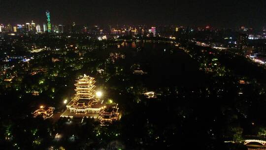 航拍山东济南大明湖夜景