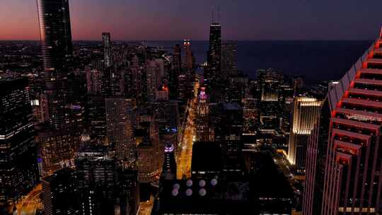 航拍芝加哥川普国际大厦酒店摩天大楼夜景灯