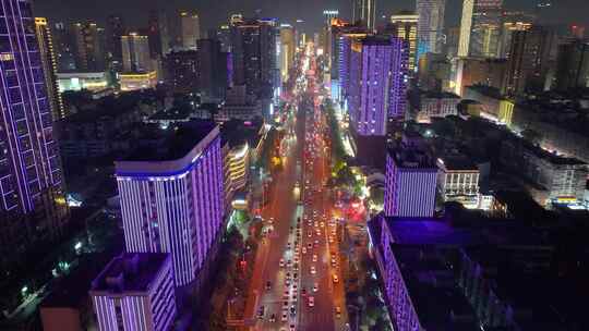 长沙夜景橘子洲大桥湘江中路车流交通航拍立