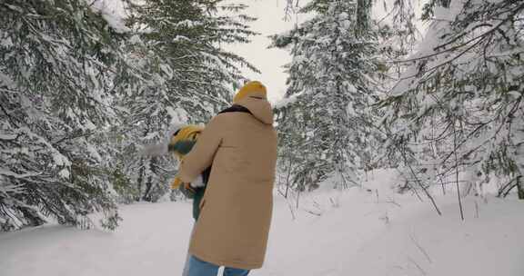 雪，徒步旅行，乐趣，牵手