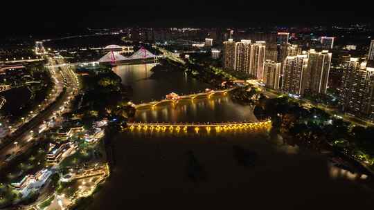 漳州夜景航拍城市河流建筑风光九龙江夜景